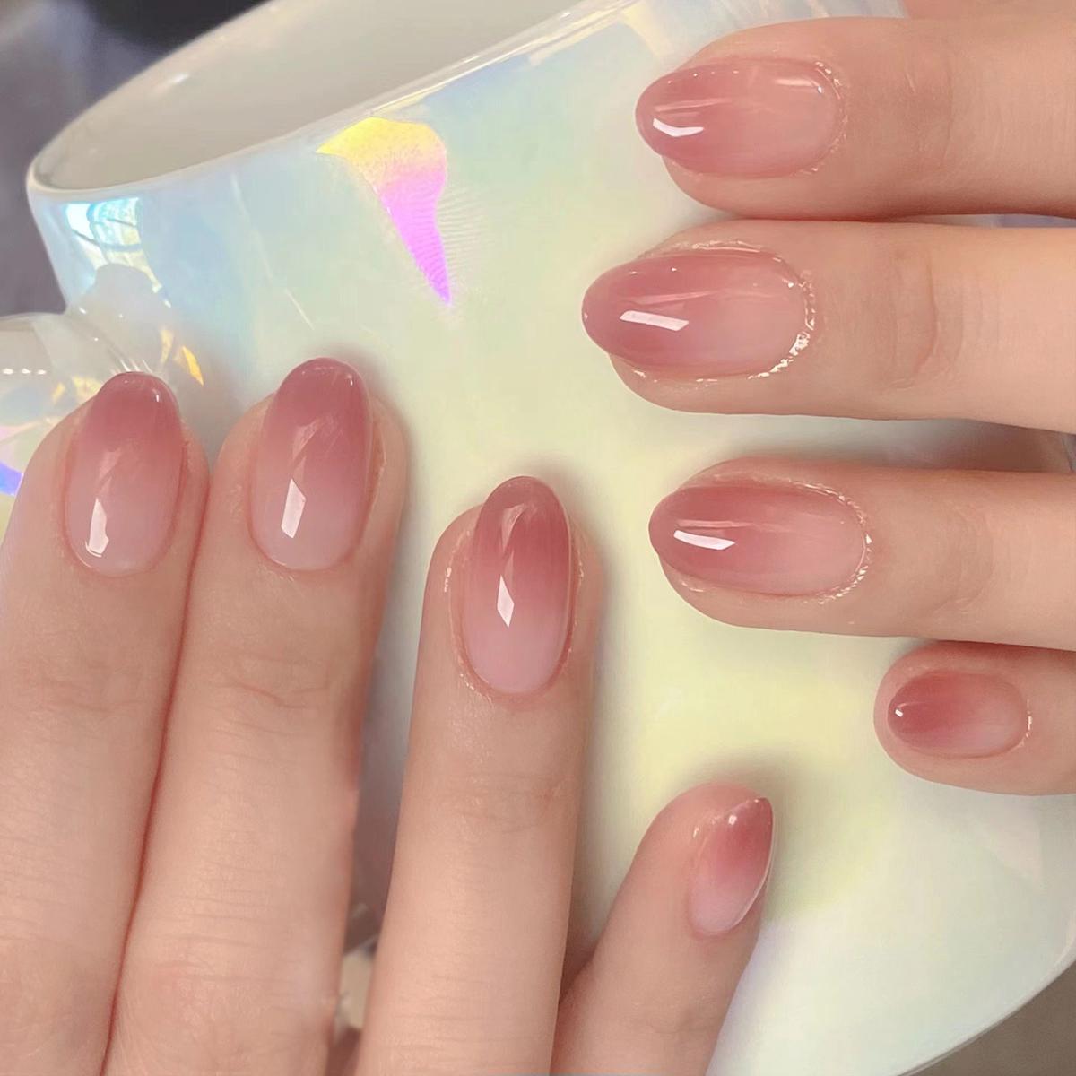 Montheversary Medium Oval Pink Jelly Press On Nails